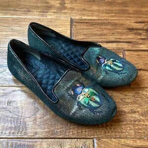 Tory burch cailyn holographic beetle smoking slipper loafers metallic size 5